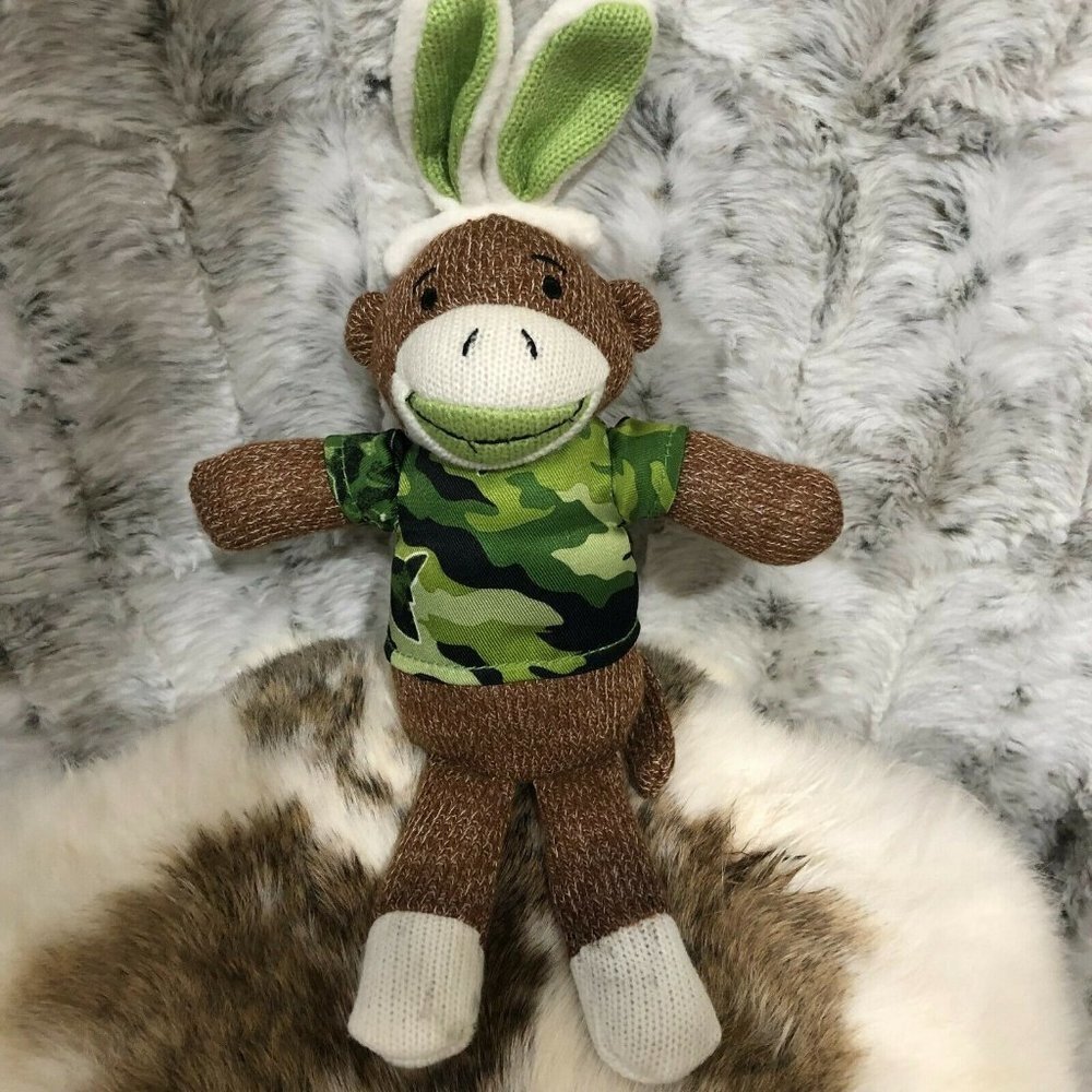 Dan Dee Easter Bunny Sock Monkey 13 Inches Tall Camo Shirt Rabbit Ears